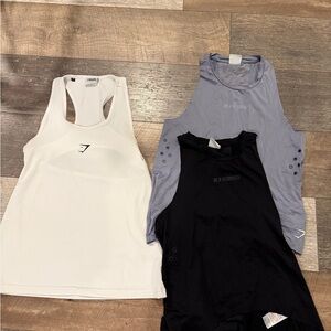 Gymshark White, Black, and Gray/purple Tank Tops